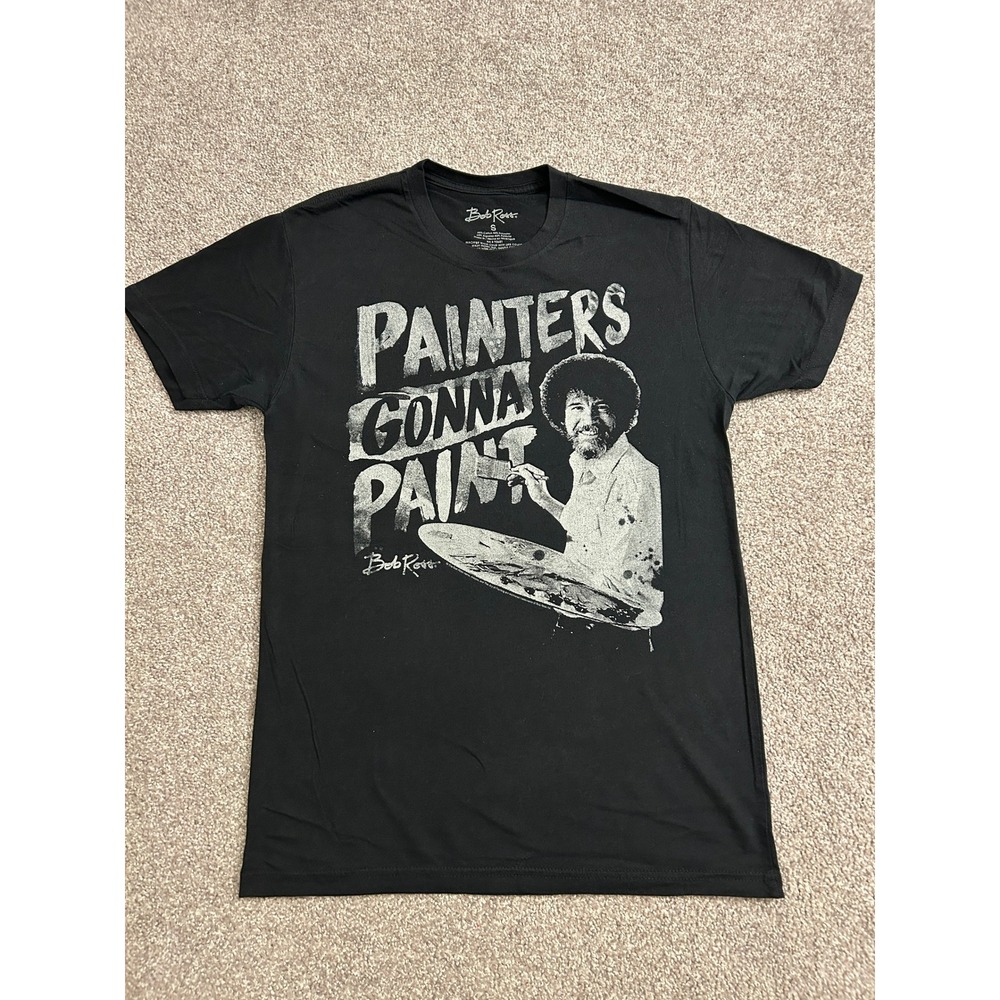 Bob Ross Graphic T-Shirt Mens Small Black Excellent Painters Gonna Paint Tee